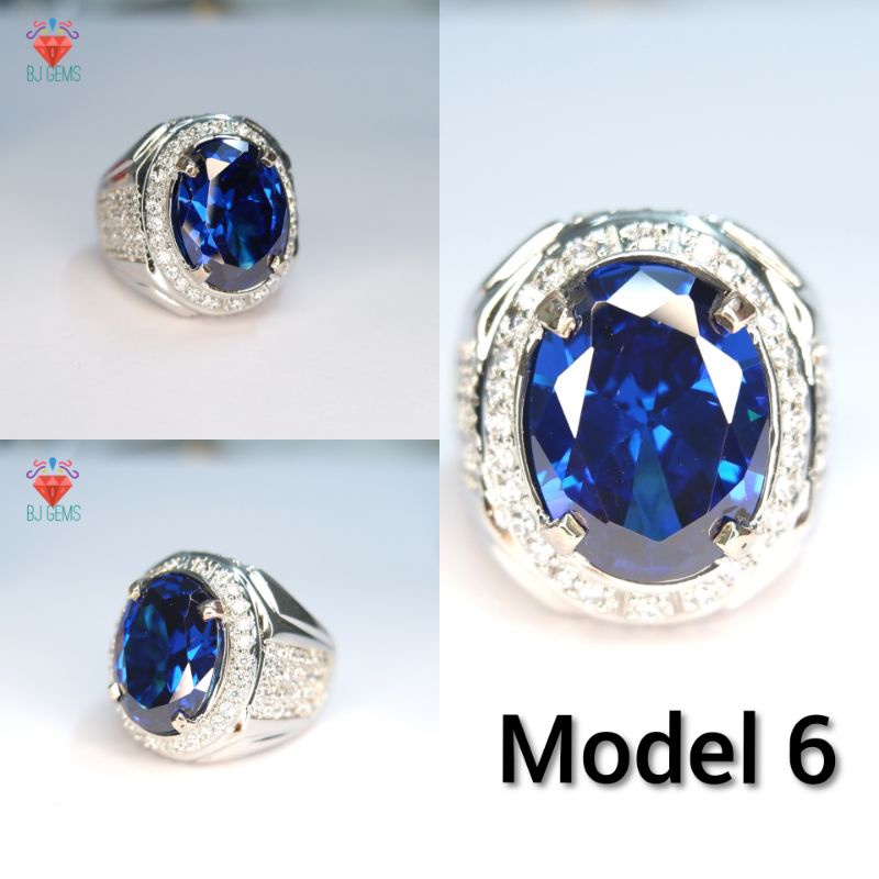 Cincin Blue Safir Cubic Zirconia High quality