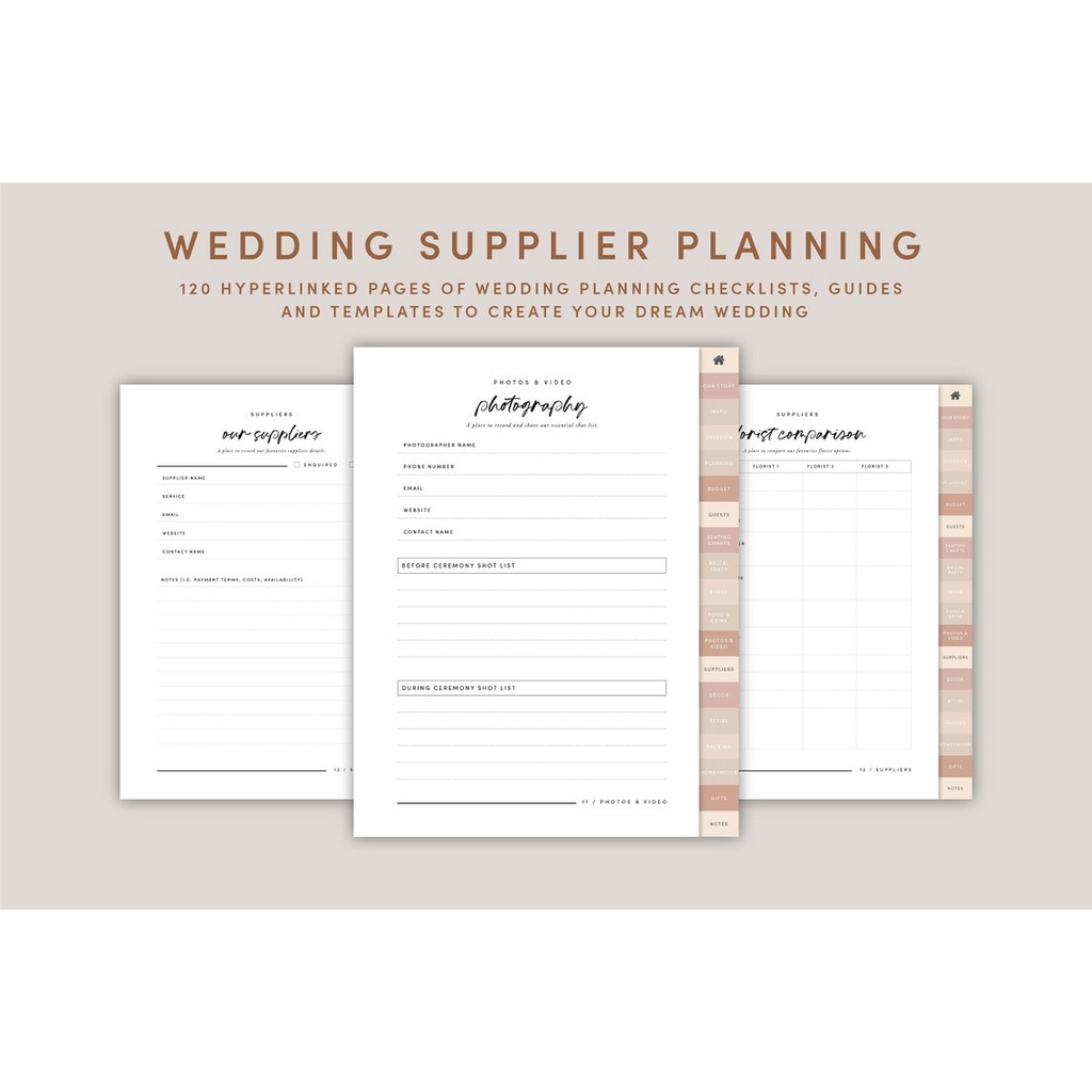 Digital Journal &amp; Planner - Wedding Checklist &amp; To Do List Kit for Goodnotes, Notability, Xodo (Full Page &amp; Tab Hyperlinked)