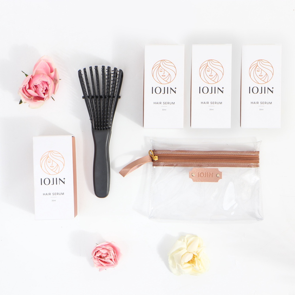 IOJIN - BELI 4 PCS IOJIN HAIR SERUM 3IN1 GRATIS TRAVEL POUCH + SISIR ANTI RONTOK/ KUSUT