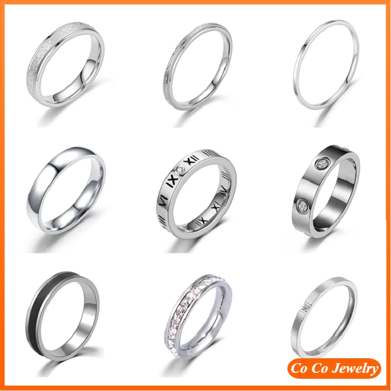 Coco Cincin Tunangan Gaya Hip Hop Korea Bahan Titanium Warna Silver Untuk Wanita