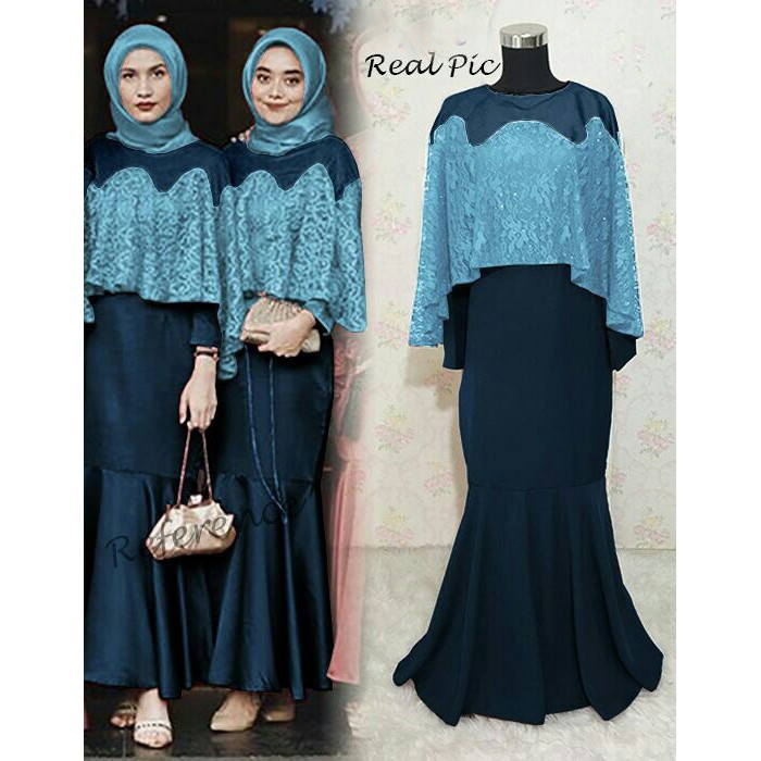 Gamis Brokat Navy Terbaru - Jilbab Voal