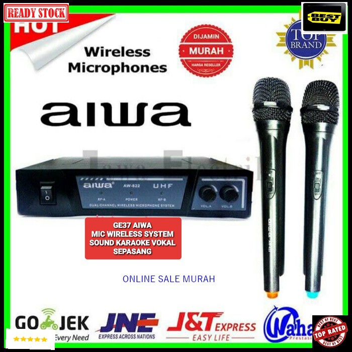 G37 Aiwa naiwa mic karaoke wireless system mik wireles mikrophone profesional pro suara audio sound vokal vocal panggung dj studio G37   Bisa DI SEGALA JENIS SOUND AUDIO SYSTEM  1RECEIVER +2 MIC PEGANG  jarak 20 - 30 meter  suara bagus, jernih dan empuk d