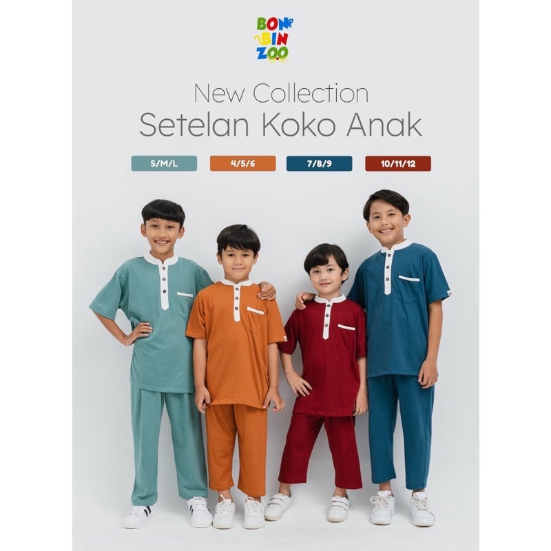 Bonbinzoo Setelan Koko Set  1-12 Tahun S M L 4 5 6 7 8 9 10 11 12 Tahun Baju Fashion Lebaran Kekinian Adem