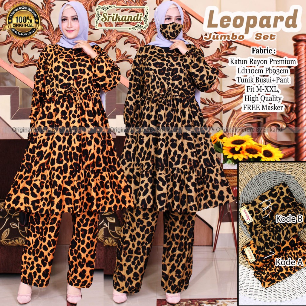 TF COLLECTION Leopard Jumbo Set Pakaian Wanita Setelan Tunik Pants Katun Rayon Premium Motif Macan