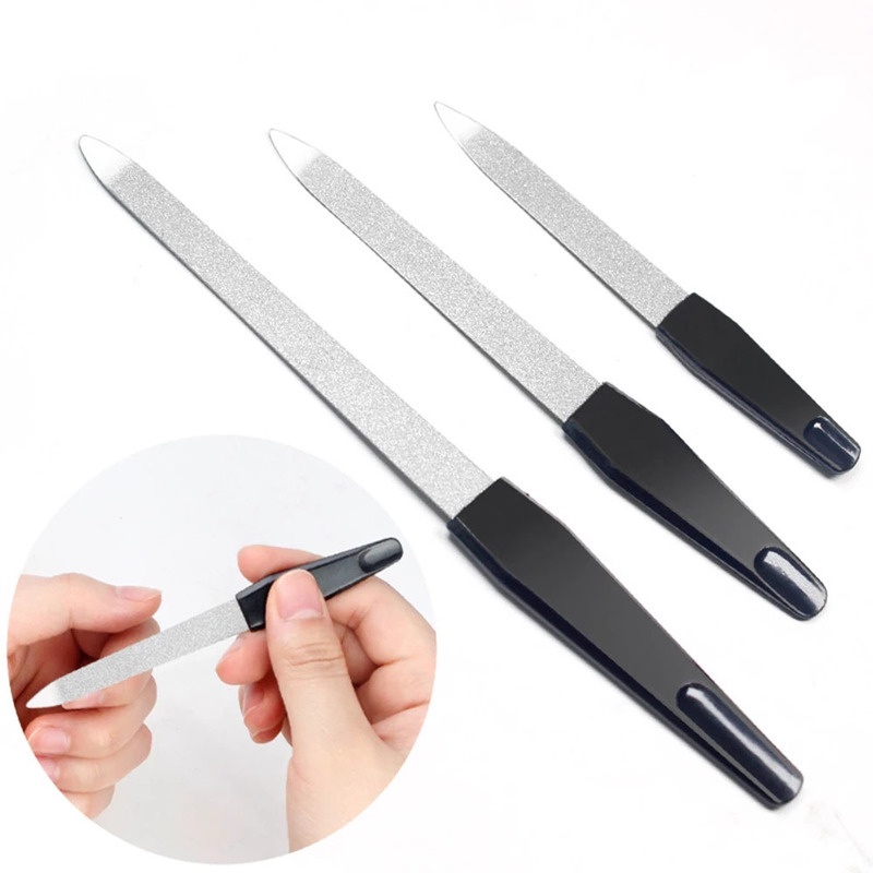 [5 Pcs/Set Black Handle Metal Double Sided Nail Files Strong Edge Manicure Grooming] [DIY Nail Art Tools] [Professional Manicure Accessories]