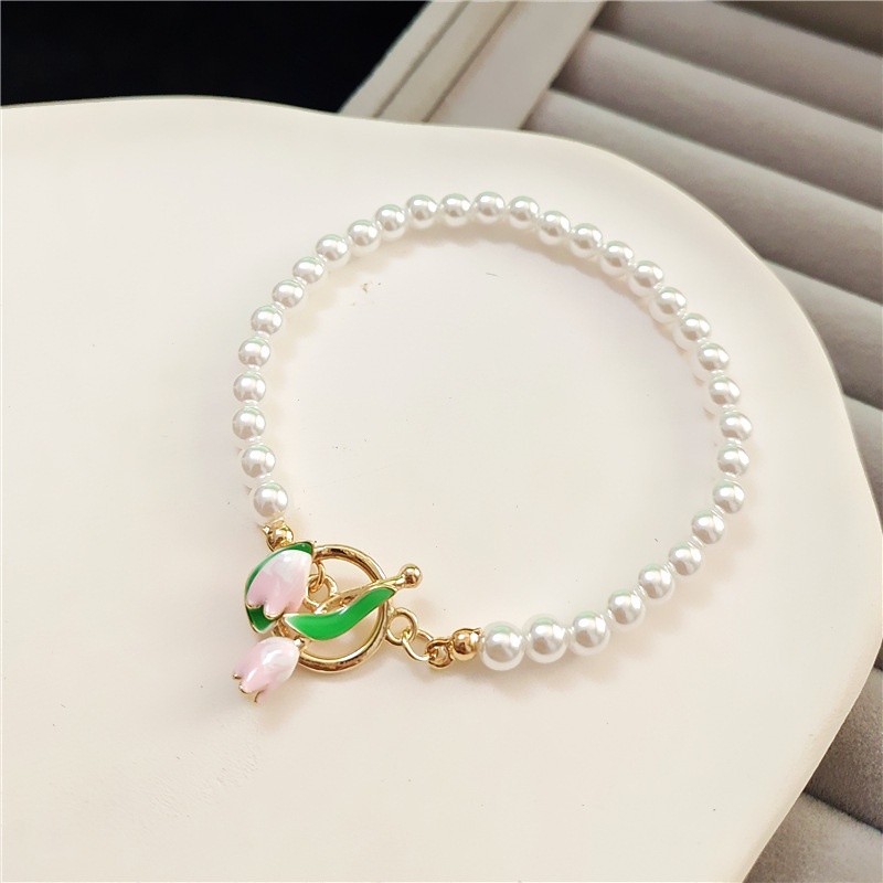 Perhiasan Gelang Mutiara Air Tawar Bentuk Tulip Gaya Retro Korea Perancis Untuk Wanita