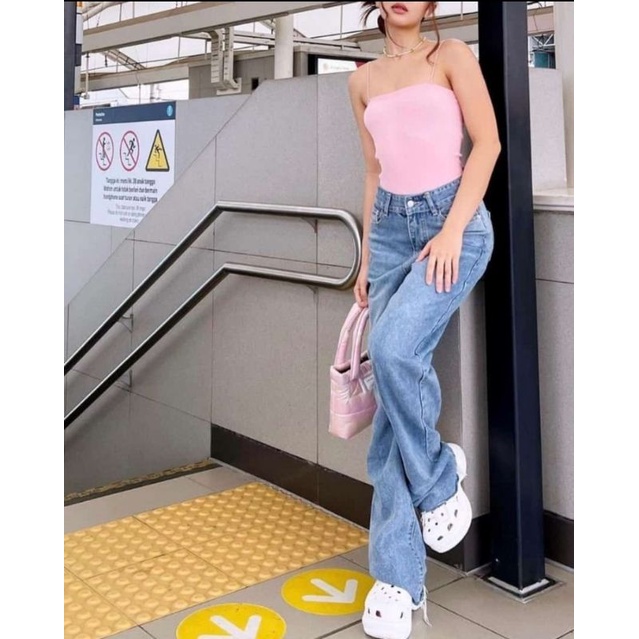 Baggy Jeans Highwaist Loose Kulot Celana Jeans Lurus