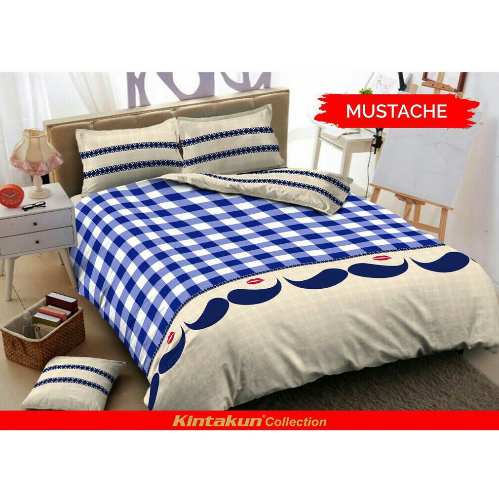 Sprei/Seprai kintakun MUSTACHE kotak-kotak motif BARU size Queen/160x200cm