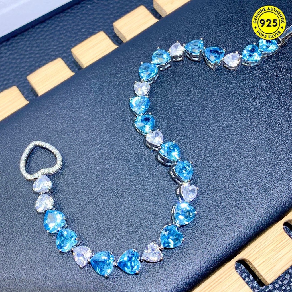 Gelang Tangan Batu Topaz Biru Aquamarine Alami Mewah Untuk Wanita