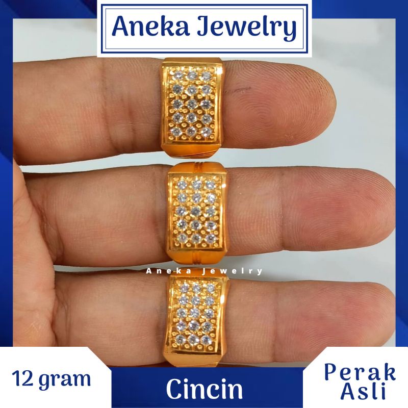 Cincin Cor Kotak Mata2, Perak 925, Lapis Emas Kuning