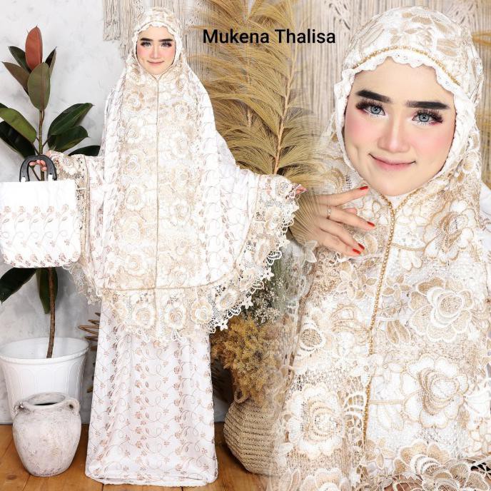 Ori&Terjamin Mukena Sutra Bordir Mewah - Mukena Sutra Paris - Mukena Dewasa + Tas - Thalisa