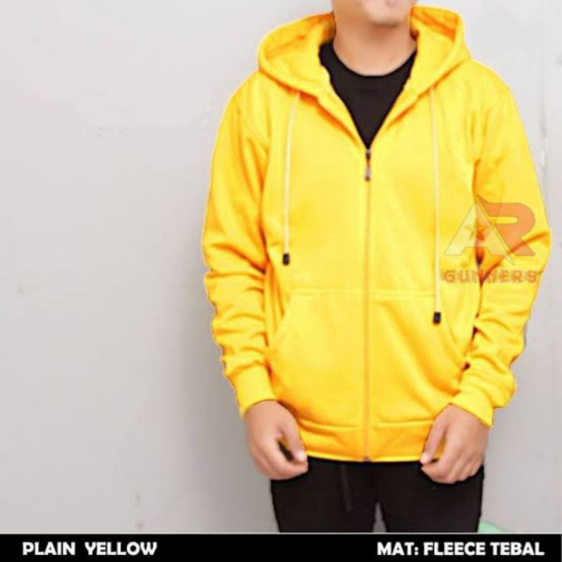 JAKET KATUN HOODIE KUNING POLOS JAKET KUNING KENARI JAKET PRIA WANITA TERBARU
