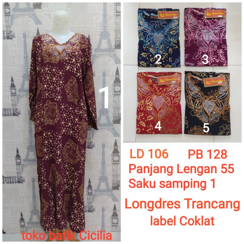 Longdres Kencana Ungu Bordir Trancang label Coklat LD 106