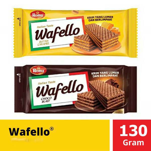 

Roma Wafello Choco Blast 130 Gr - Roma Wafello Caramel 130 Gr - Wafer Choco Blast - Snack Camilan - Makanan Ringan