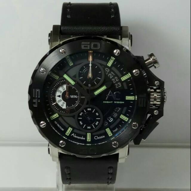 JAM TANGAN PRIA ALEXANDRE CHRISTIE AC 9201 COWOK KULIT SILVER BLACK ORIGINAL