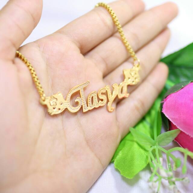 Kalung Ukir Nama Unik Monel Lapis Emas Model Tasya Gold Untuk Pacar Pasangan Tunangan