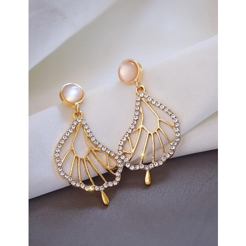 LRC Anting Tusuk Fashion Golden Alloy Rhinestone Geometric V57127