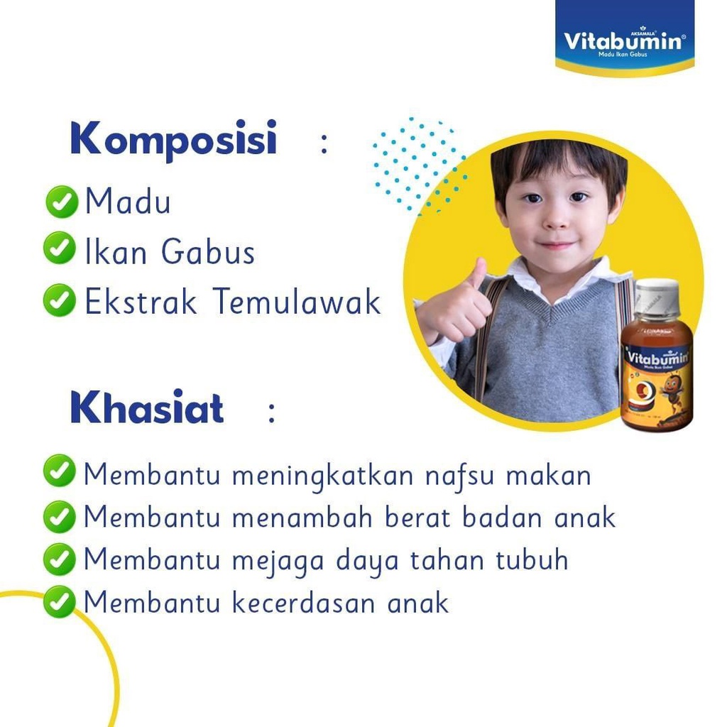 Vitabumin 60ml - Vitami Penambah Nafsu Makan Daya Tahan Tubuh Madu Ikan Gabus Anak