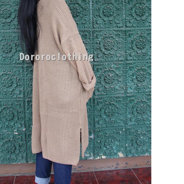 ♘ Long Cardi Rajut Oversize Tunik Cardigan Rajut Tebal ♫