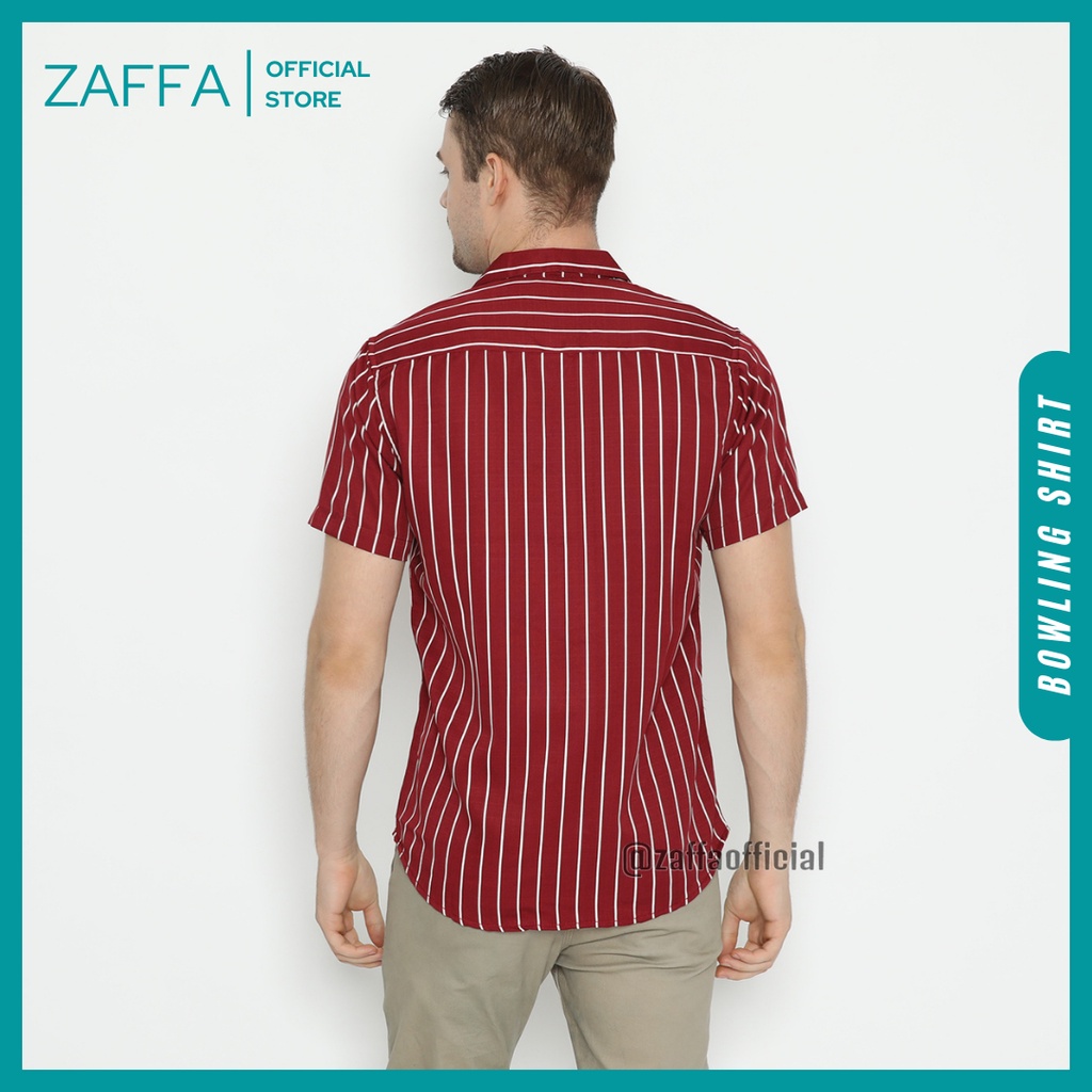 Zaffa Kemeja Salur Pria Lengan Pendek  Kerah Pantai Katun Motif Stripe Garis Maroon Unisex Z-1003