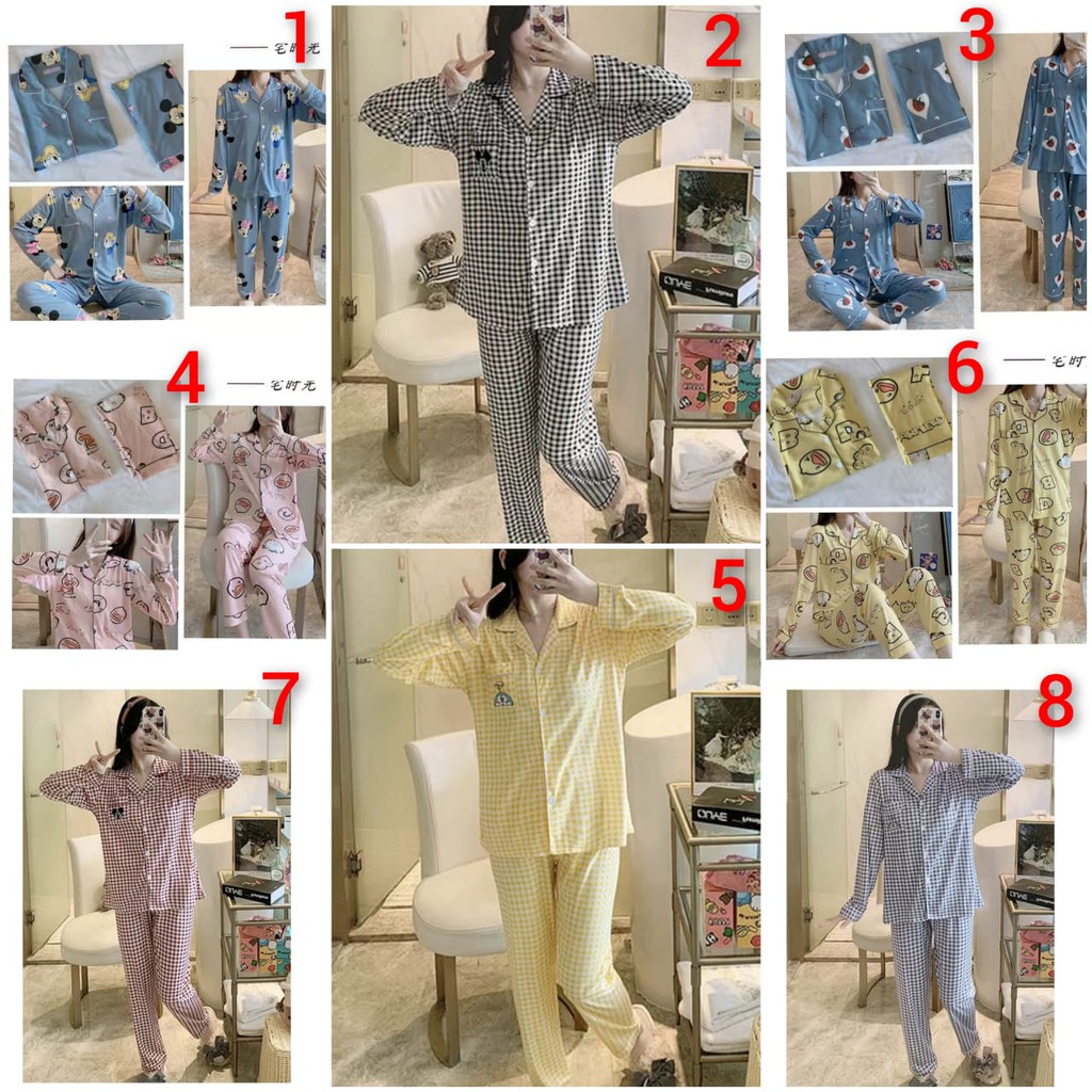 Baju tidur piyama lengan panjang celana panjang bahan spandek import