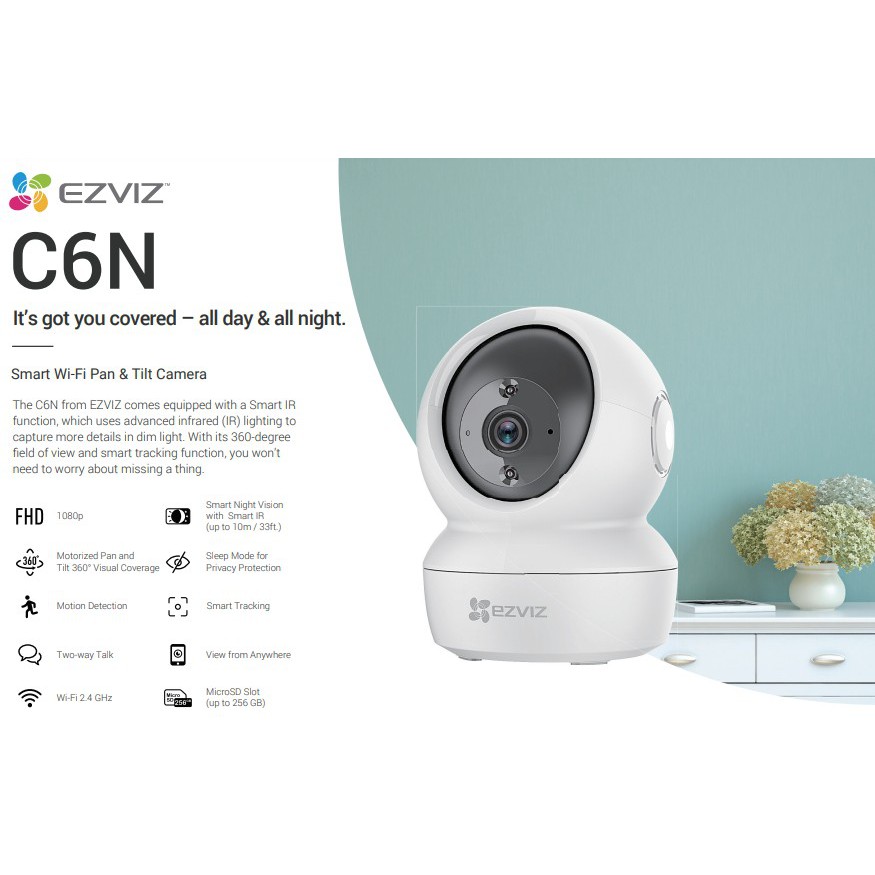 IPCAM EZVIZ C6N WIRELESS 1080P DOME PTZ WITH SMART IR NIGHT VISION