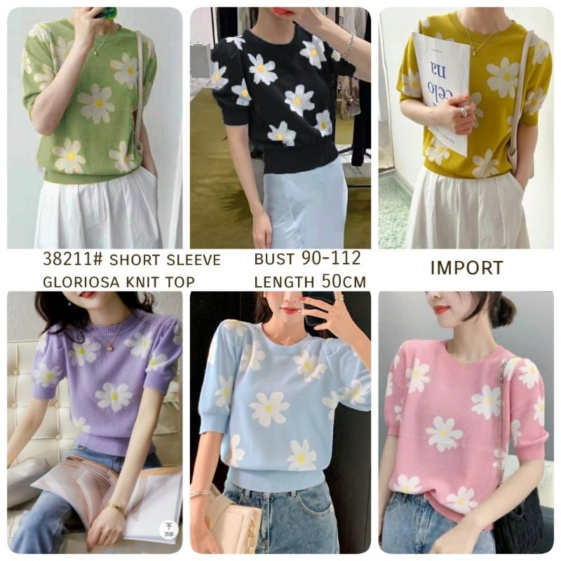 MDLV ~ 38211 Pdk Gloriosa Knit Top Atasan Rajut Atasan Premium Atasan Flower Blouse Import Blouse Premium Fashion Import