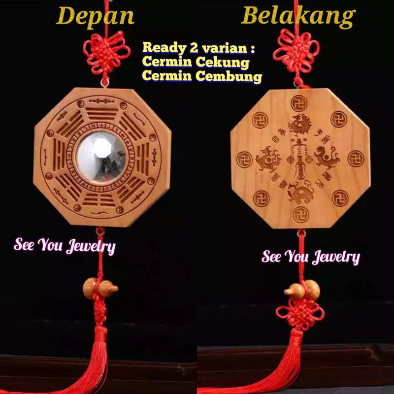 Cermin Patkwa Bagua Pakua Cermin Yin Yang Kayu Alami untuk Fengshui ruangan rumah