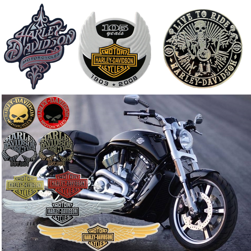 1pc Stiker emblem LOGO Harley Davidson 3D Bahan Aluminum Untuk Knalpot Motor Dyna Street Bob Rider XL 883