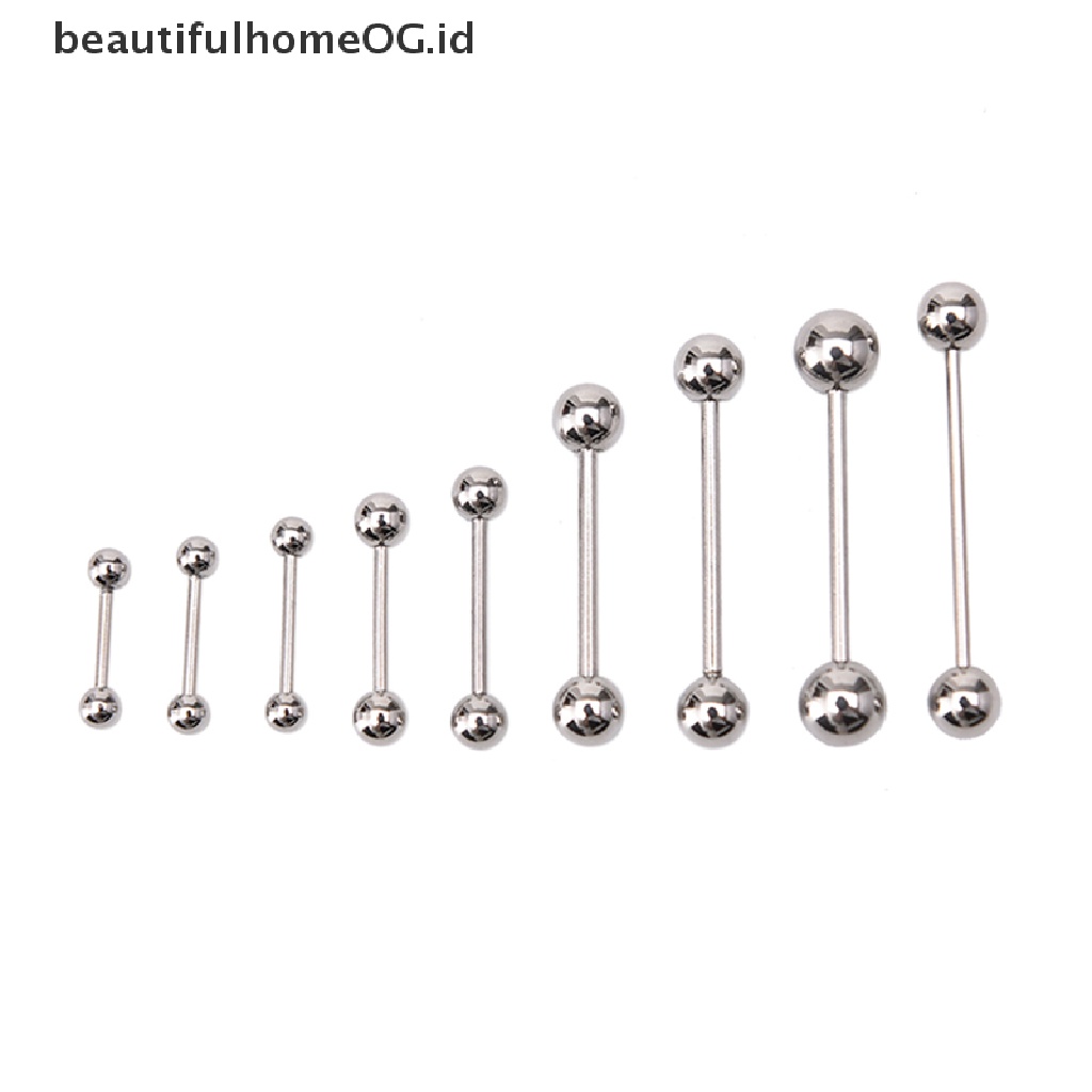 10 Pcs Cincin Tindik Lidah Puting Bentuk Barbel Bahan Stainless steel