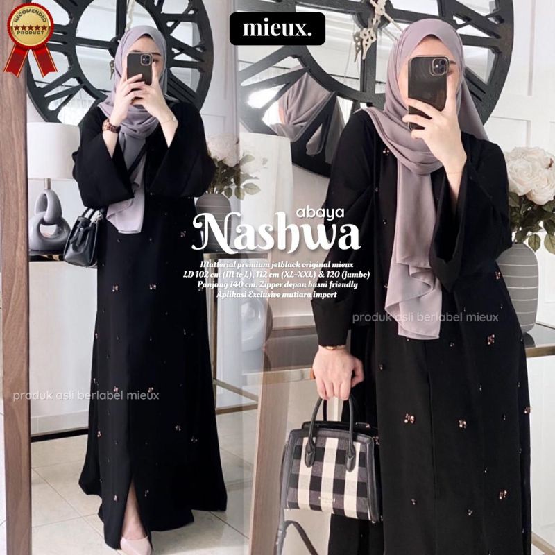 Abaya Nashwa by MIEUX Abaya Lebaran Abaya Jetblack Premium