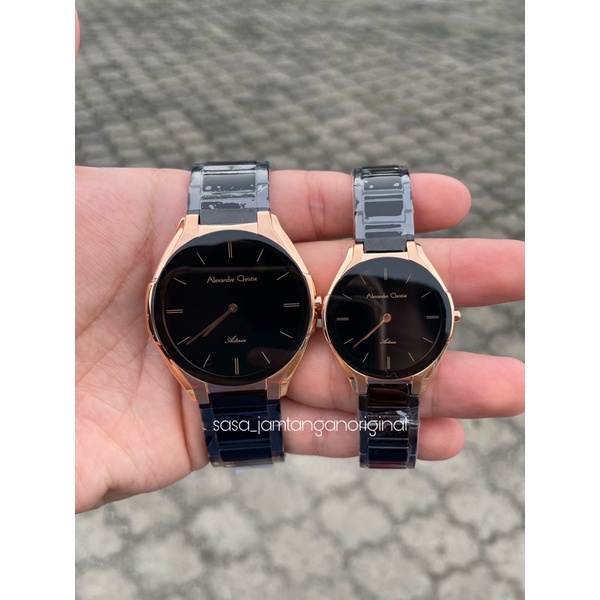 Jam Tangan Alexandre Christie Ac 8610 Asteria Original Black Rosegold Couple