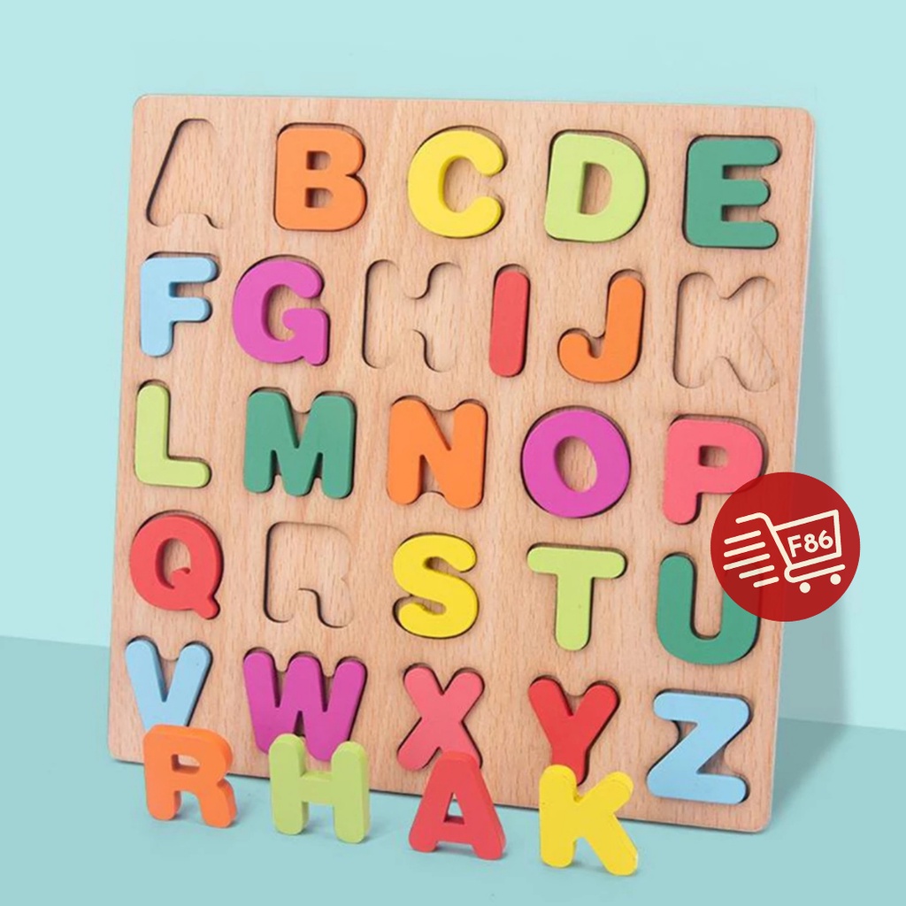 Puzzle ABC And Number Murah Chunky Puzzle Anak / Puzzle Kayu Jigsaw 3D /  Mainan Edukasi Anak Kayu Puzzle Timbul