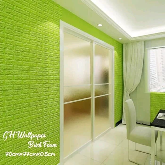 WARNA HIJAU Wallpaper 3D Modern Foam Batu Bata 70 x 77cm wall sticker