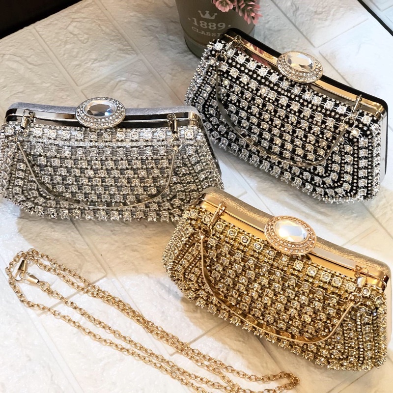 Tas Pesta KIMBERLY Embellished Crystal Box Clutch