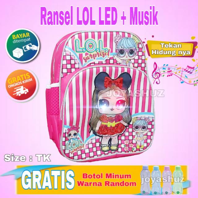 Joyashuz Tas LOL LED Sequin Usap Lampu / Tas LOL Payet Bling Bling / Tas Karakter Lol Sequin LED