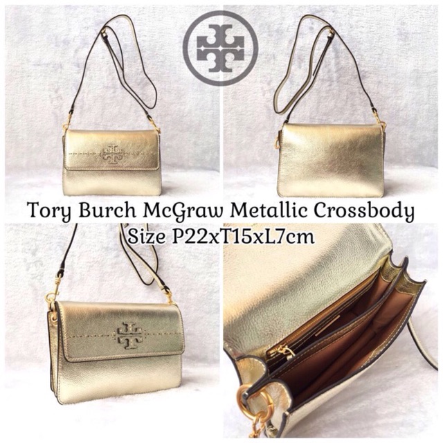 Tas Selempang Tory Burch McGraw Metallic Crossbody Original