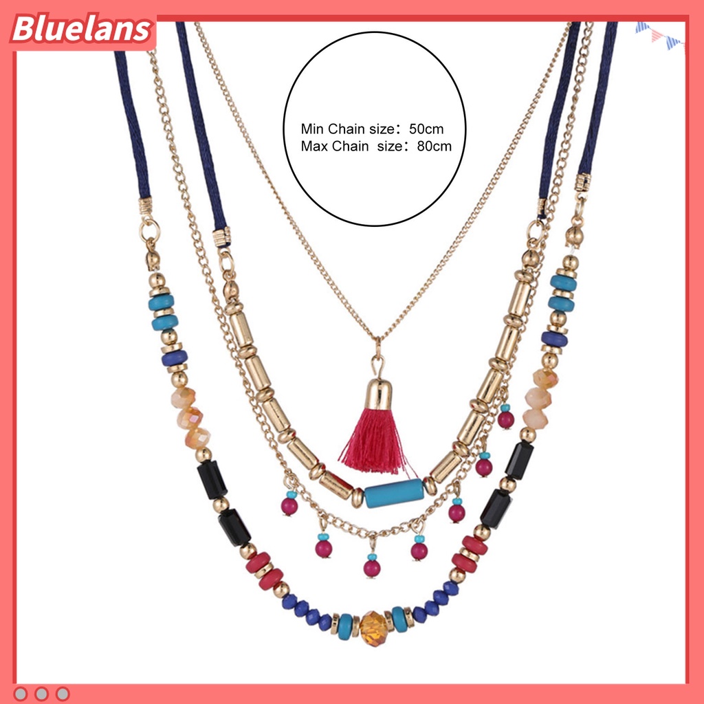 Kalung Multilayer Liontin Manik-Manik Rumbai Warna-Warni Untuk Wanita