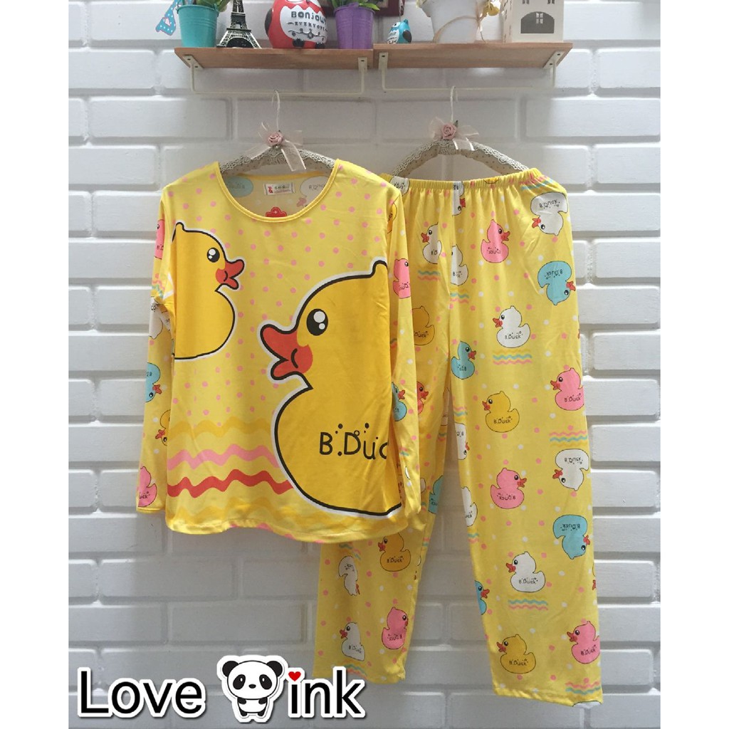 STLN153 - Setelan Piyama Duck Yellow Dot Full Print (XL)