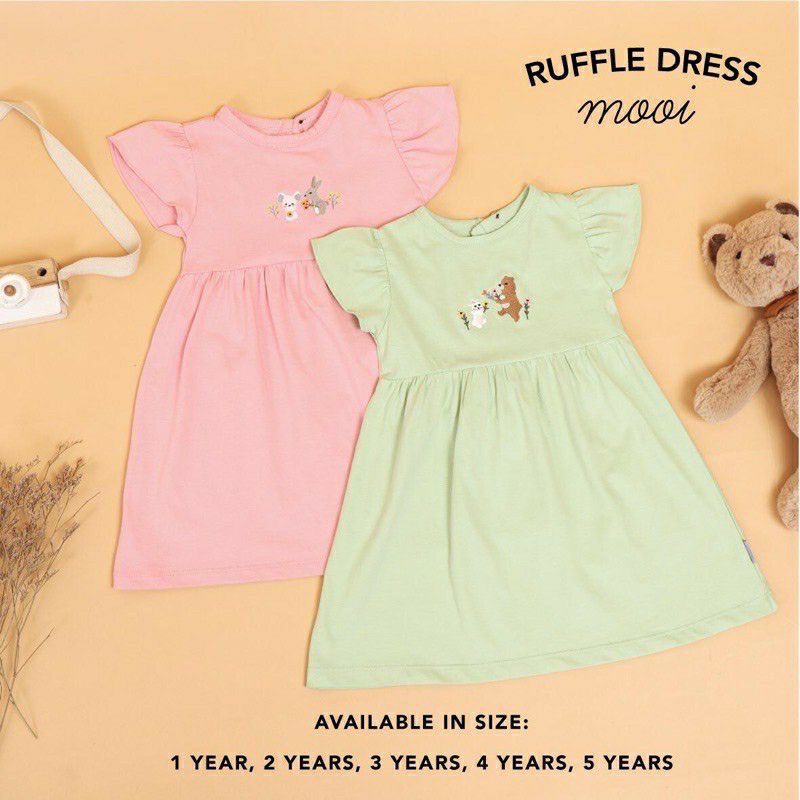 Mooi Ruffles Dress Anak Polos Cewek Bayi Perempuan Baby Girl 1 2 3 4 5 Tahun Rok Daster