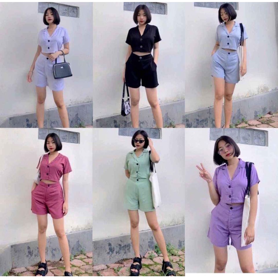 Satu Setelan Crop Top KAncing Celana Pendek Harga Khusus Terbatas!!!