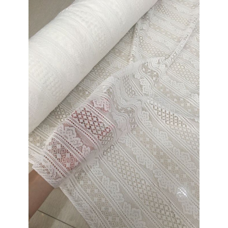 Kain Brokat Lace Salur Crown Meteran Mewah Premium Warna Putih Tulang Broken White