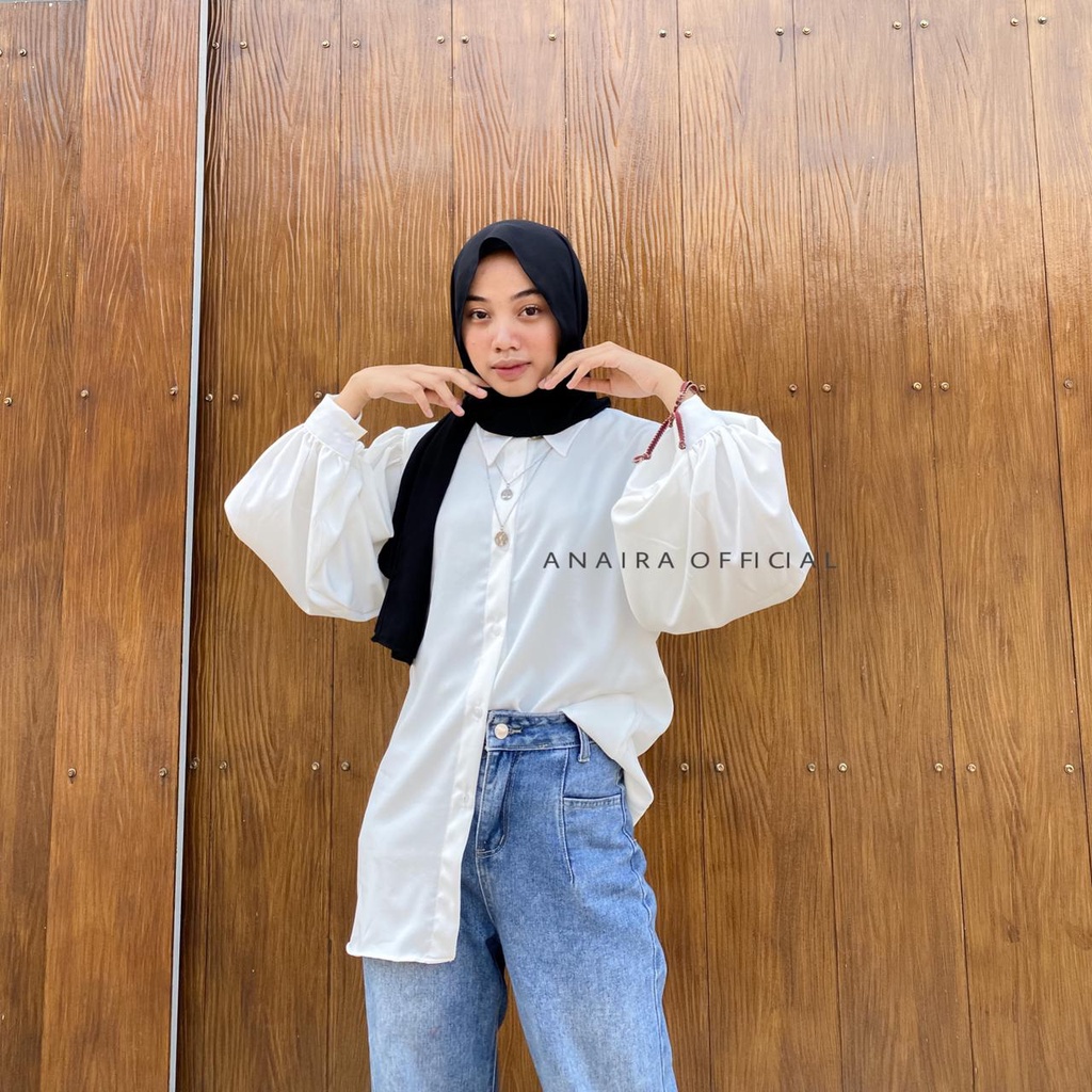 ANAIRAOFFICIAL KEMEJA WANITA PUFFY SHIRT BAJU LEBARAN KEMEJA CASUAL BLOUSE WANITA KEMEJA CEWEK