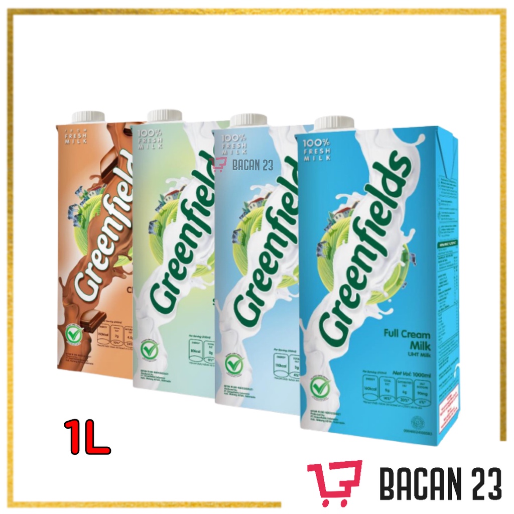 Susu Greenfields UHT Milk (1 Lt) - (Fullcream - Choco Malt - Low Fat - Skimmed) / Bacan 23 - Bacan23