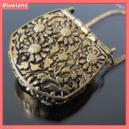 Bluelans Vintage Bag Shape Carved Bronze Locket Pendant Long Chain Sweater Necklace