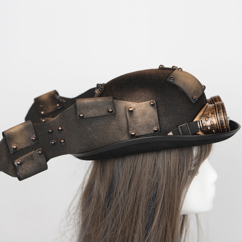 Topi Bowler Dengan Kacamata Gaya Steampunk Untuk Pria