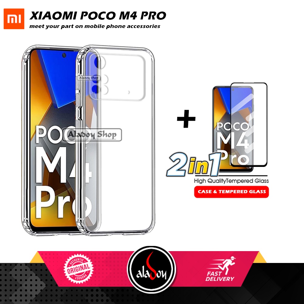 Casing Xiaomi Poco M4 Pro 2022 New Case Ultrathin Premium  Softcase Clear HD + Tempered Glass Full Cover