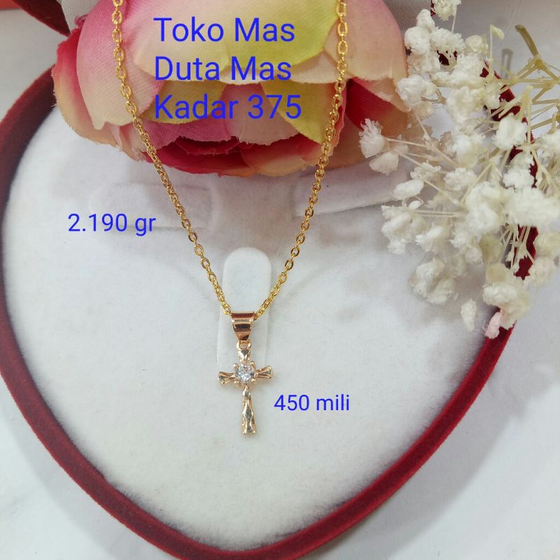 kalung rantai dan liontin salib emas 375 bisa beli pisah