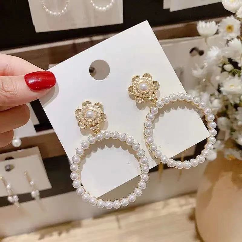 Korea sterling silver jarum Tinggi rasa mutiara anting-anting temperamen pribadi influencer lingkara
