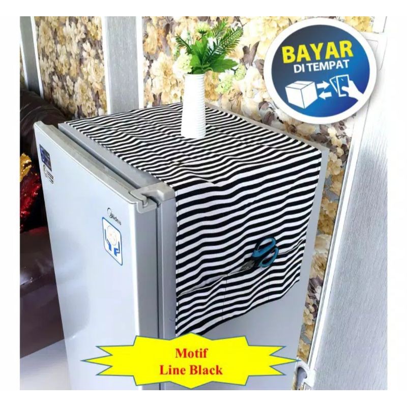 cover kulkas murah / tutup kulkas murah kain kanvas motif garis minimalis